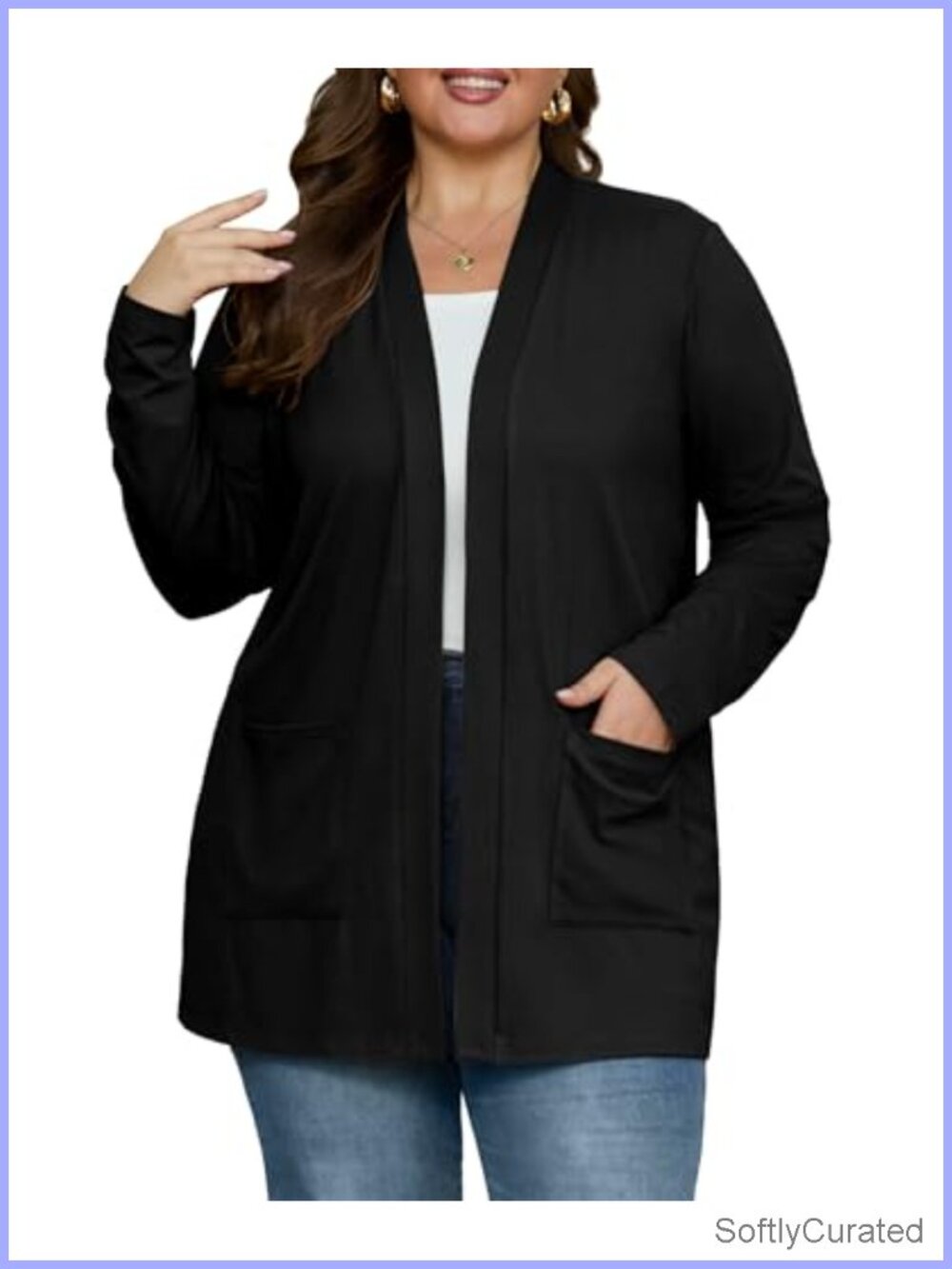 Plus Size Lightweight Open Front Cardigan with Pockets Rayon Spandex